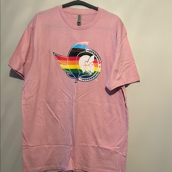 NWOT Retro Pink Short Sleeve Tee with Tropical Graphic - Picture 1 of 4